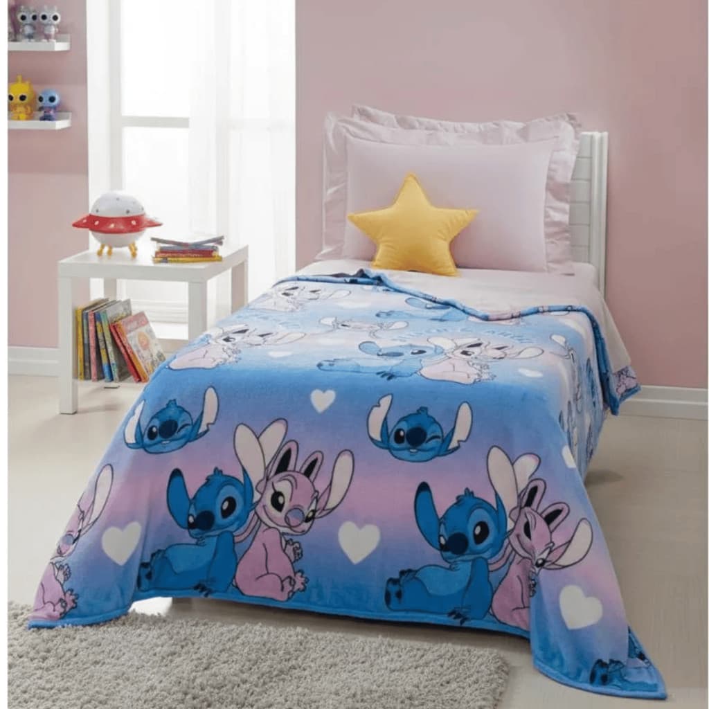 Manta Cobertor Flannel Infantil 1,50x2,20 Mts Super Macia e Hipoalérgica Disney Stich e Angel
