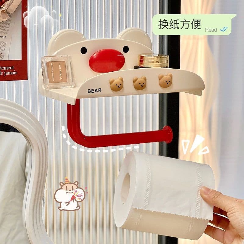 Rolo de papel de urso fofo, rack de armazenamento de papel higiênico doméstico, toalheiro de papel, ventosa sem perfuraç