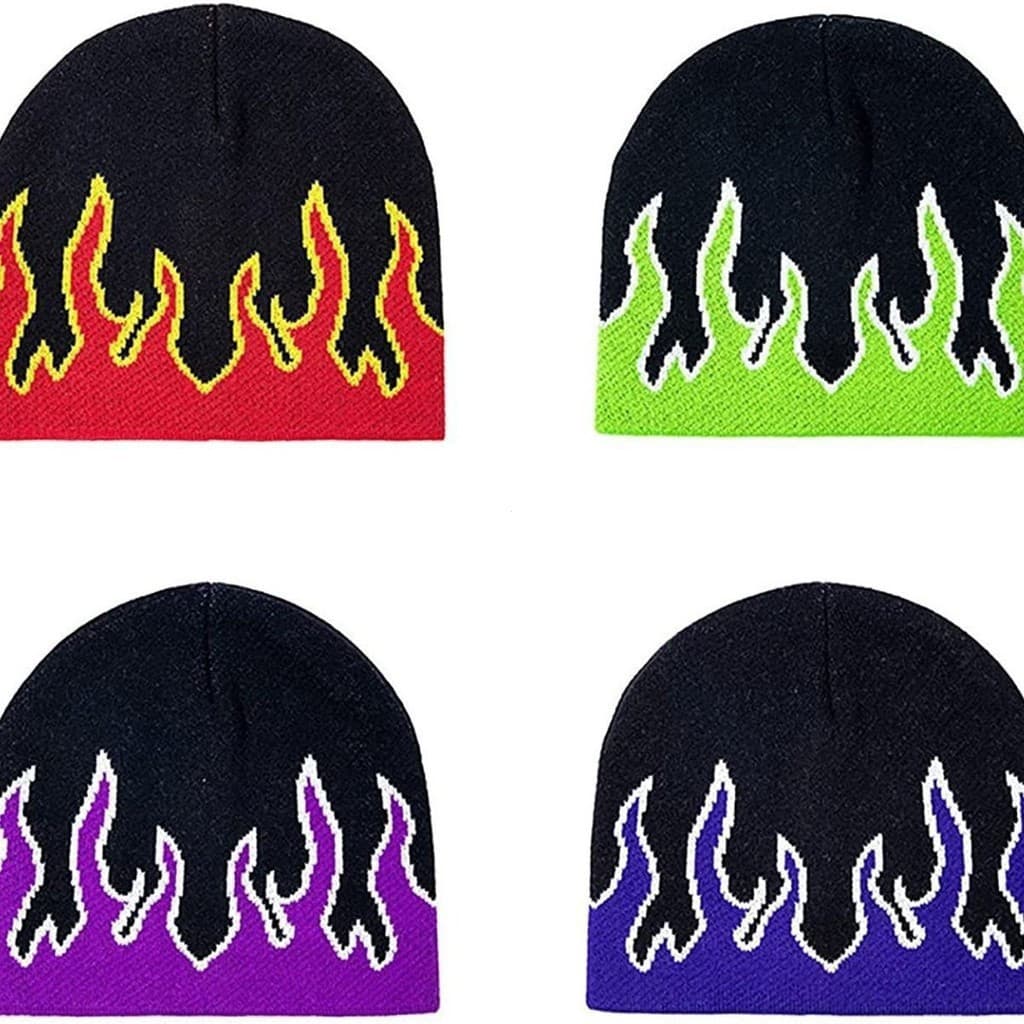 Gorro de Tricô com Padrão de Chamas, Beanie Jacquard, Elegante e Quente para Homens e Mulheres, Boné de Inverno RYCE