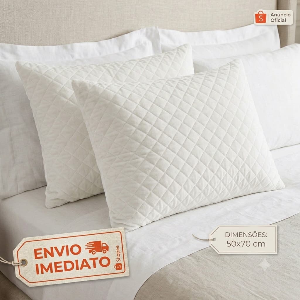 Kit 2 Travesseiros Premium 50x70cm Alto Antialérgico Antibacteriano e Confortável Super Macio e Lavável Alta Qualidade