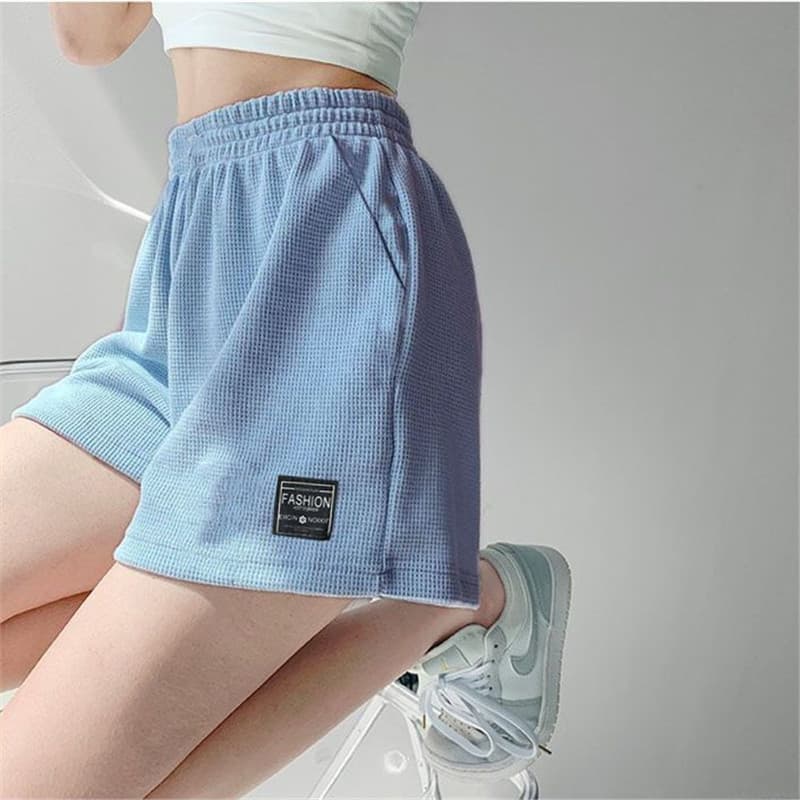 Waffle esportes Shorts meninas cintura elástica perna larga calças quentes casual mais magro olhar cintura alta em linha
