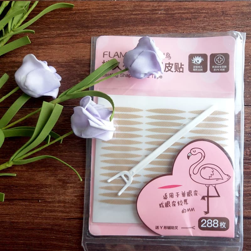 Flamingo dupla pálpebra adesivos invisível tiras de fibra de malha Natural transparente moldar cor de carne segurando no