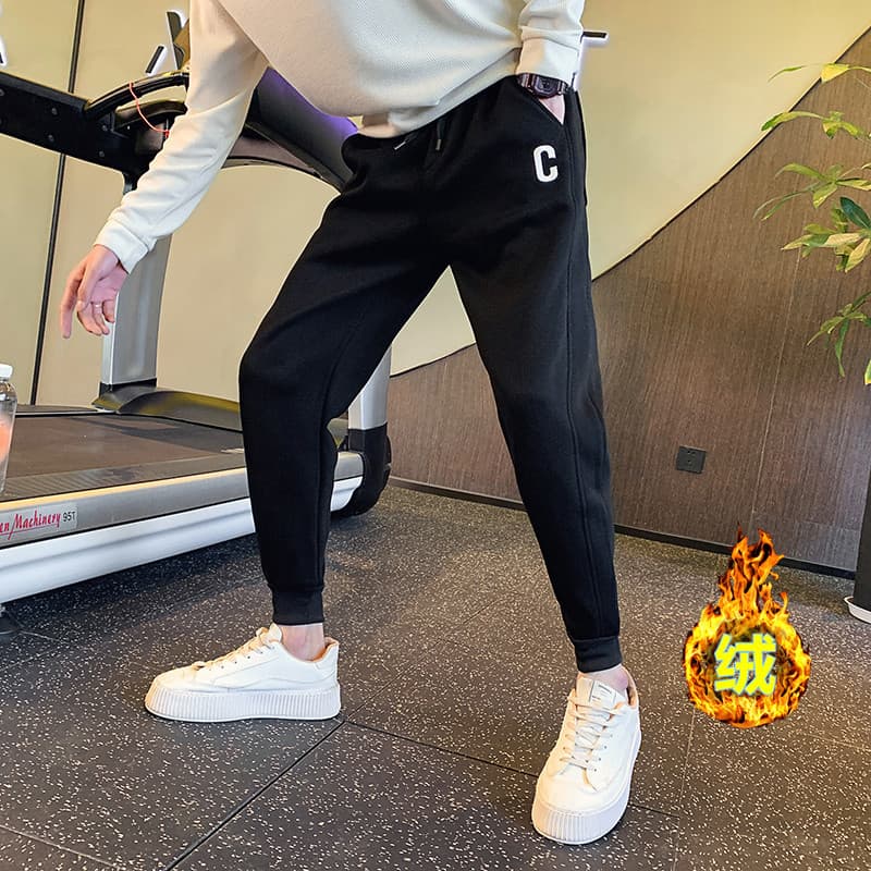 Forro de lã engrossado calças casuais masculinas outono inverno All-Match Leggings calças esportivas rufião bonito cor s
