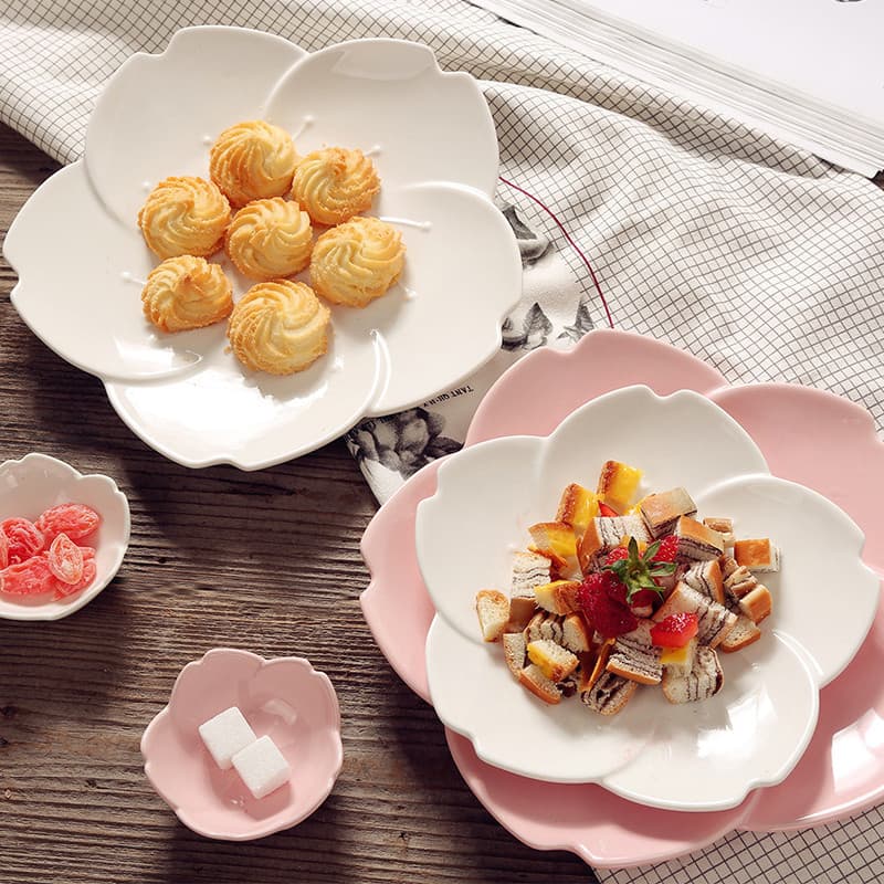 Japonês romântico flor de cerejeira talheres de cerâmica prato de café da manhã prato de frutas comida ocidental bife co