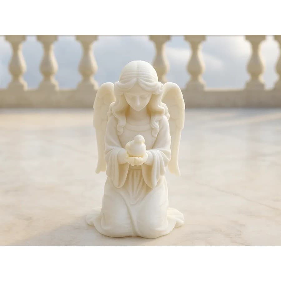 Escultura Anjo Decorativo com Pássaro Impressão 3D Estátua Religiosa Decoração Cristã