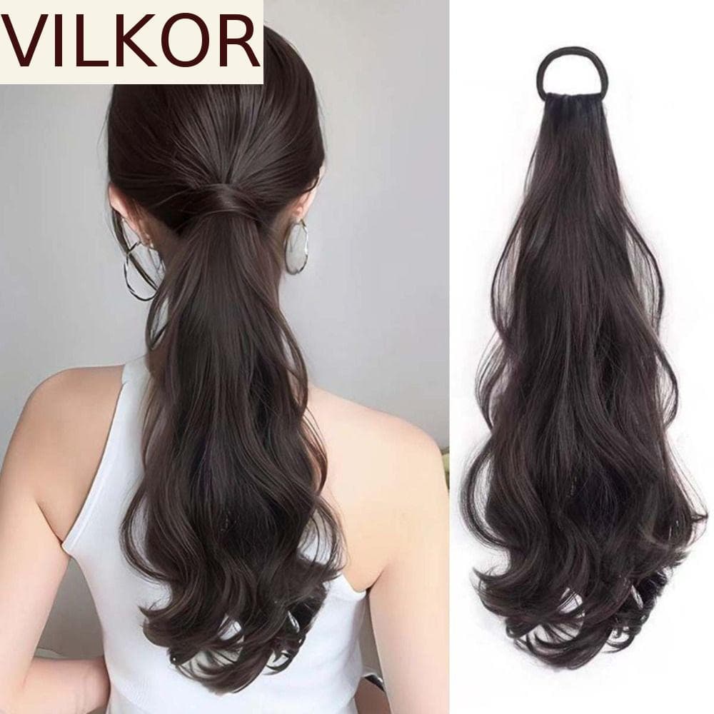 Rabo De Cavalo Sintético VILKOR , Cabelo De Longo E Ondulado Resistente Ao Calor De Alta Elasticidade , Levemente