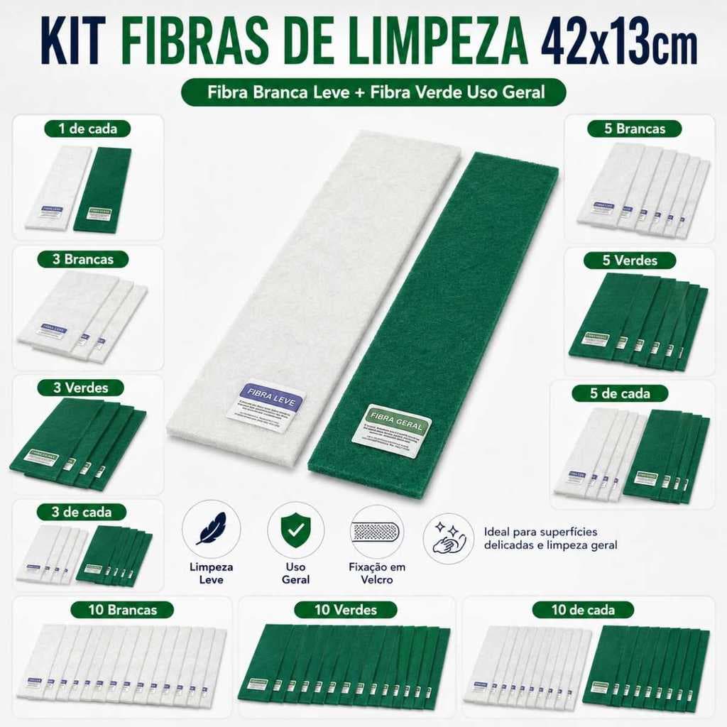Kits de Fibra de Limpeza Leve Branca e Uso Geral Verde 42x13 Plus Big Gigante P/ Suporte Limpa Tudo