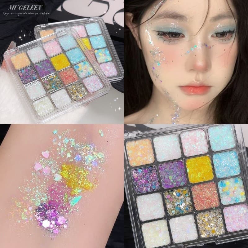 Paleta de sombras com lantejoulas em Gel, 16 cores, alto brilho, brilho perolado, multicolorido, brilhante, 2025, novo e