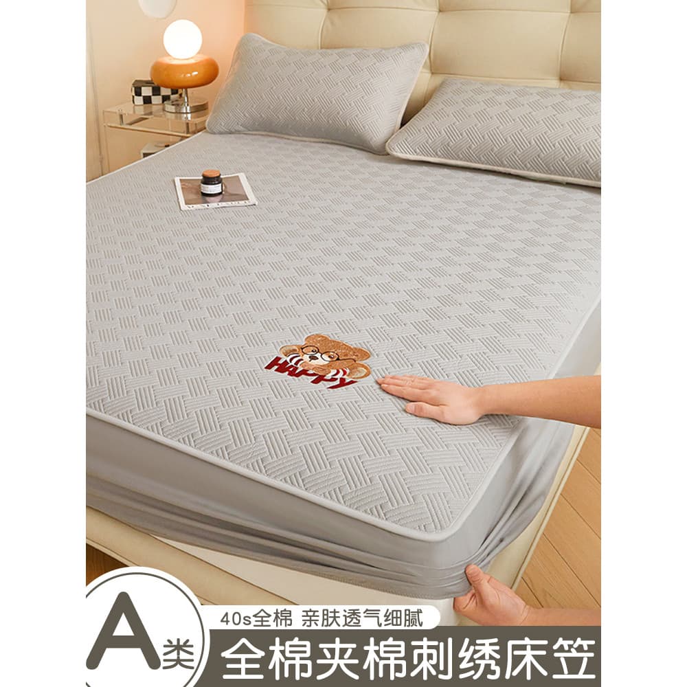 Lençol acolchoado de algodão puro bordado Simmons capa de colchão de algodão capa de cama antiderrapante 1.5m 1.8 cama q