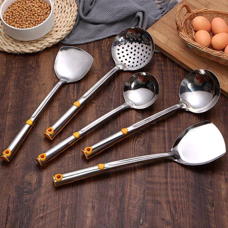 Conjunto de oito peças de utensílios de cozinha de aço inoxidável com coração duplo, colher de cozinha doméstica, conjun