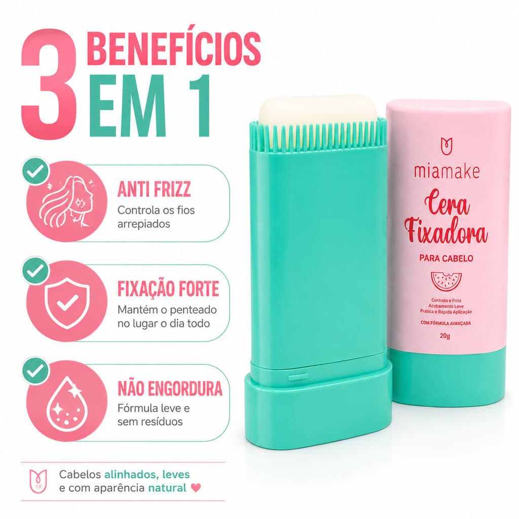 Cera Modeladora Mia Make Anti Frizz Para Cabelos Sobrancelhas e Barba Uso Diário