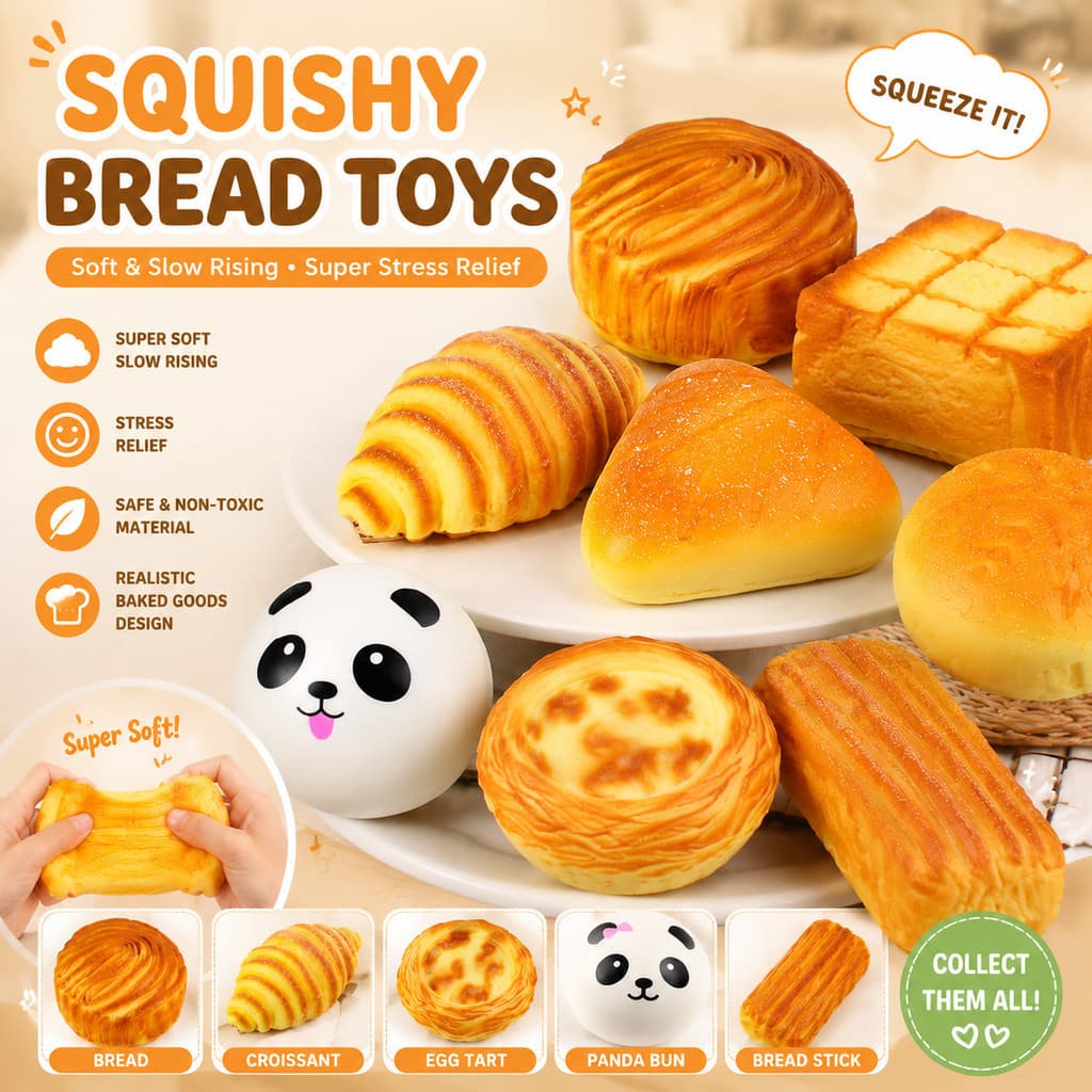 Brinquedo de pão de simulação de recuperação lenta de PU macio, formato de comida assada realista (frisadores/nozes)