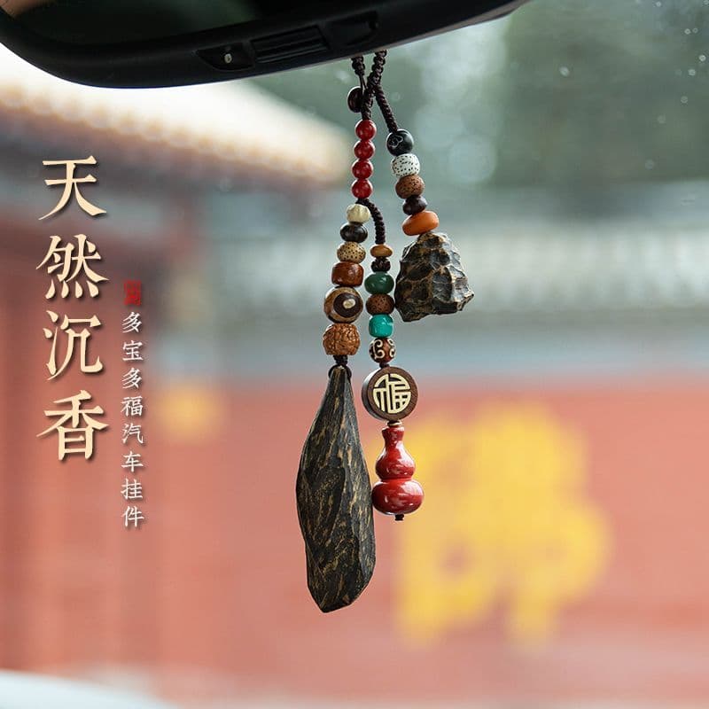 Pingente de carro original de agarwood autêntico de alta qualidade, decoração para espelho retrovisor de carro com múlti
