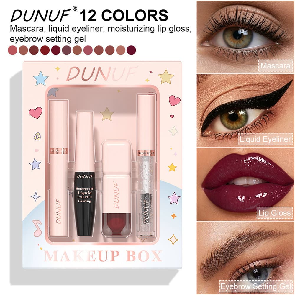 Conjunto de Maquiagem DUNUF: Máscara, Delineador, Brilho Labial, Gel para Fixação de Sobrancelhas, Conjunto Multifuncion