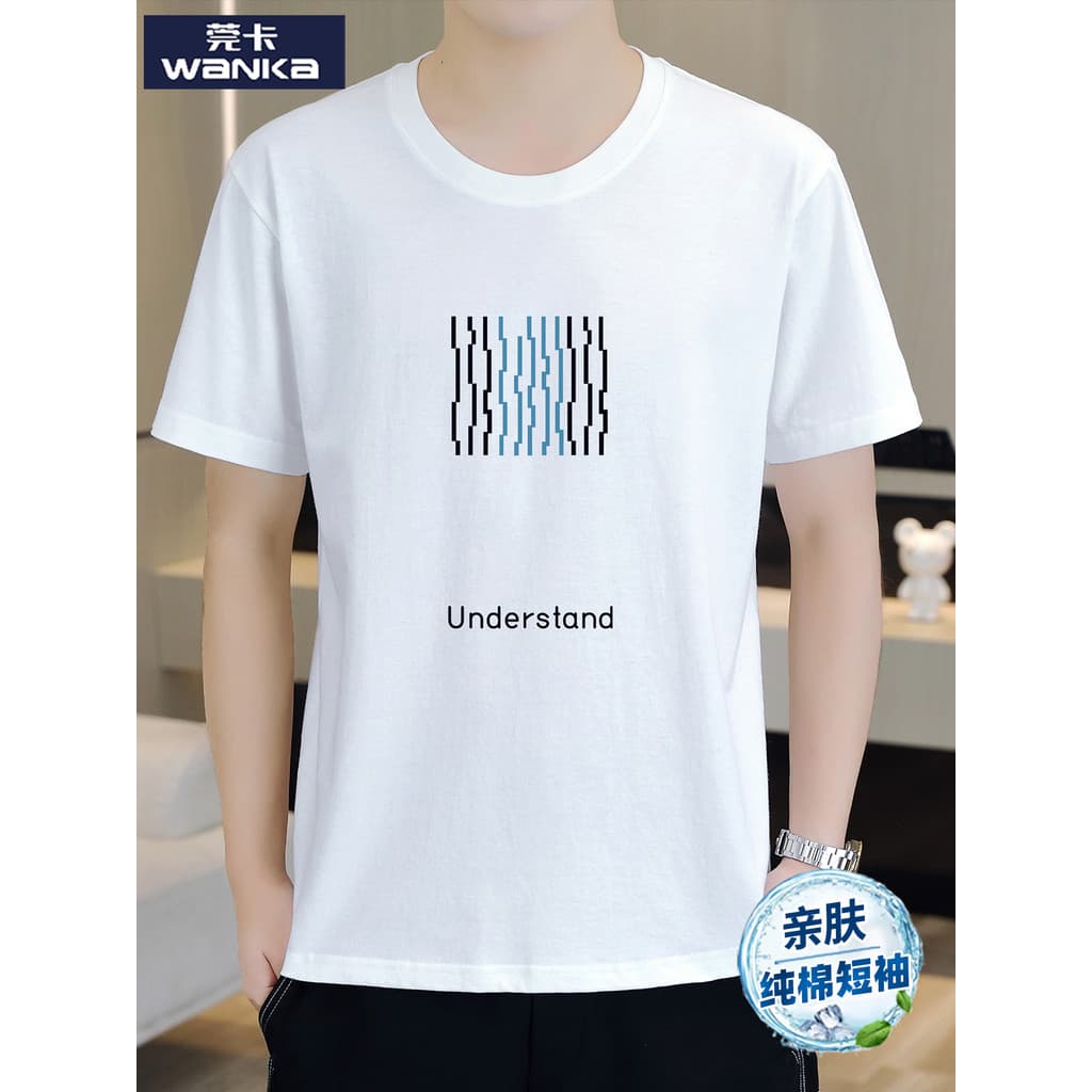 Camiseta masculina de manga curta de algodão puro verão solto esportes Casual camiseta masculina peito impresso ombro ca