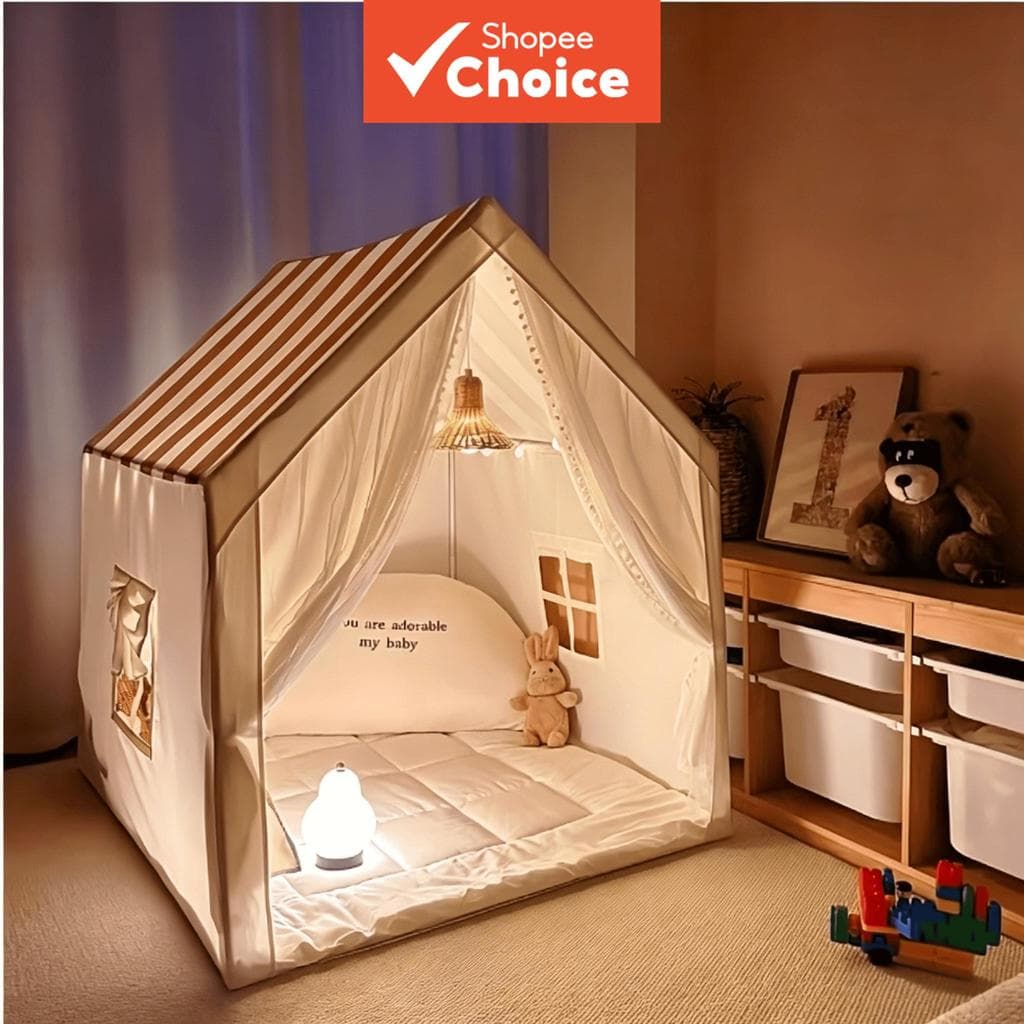 Playhouse Infantil Listrado Estilo Princesa , Lavável , Dobrável , Decoração Fresca , Barraca De Brincar Interna