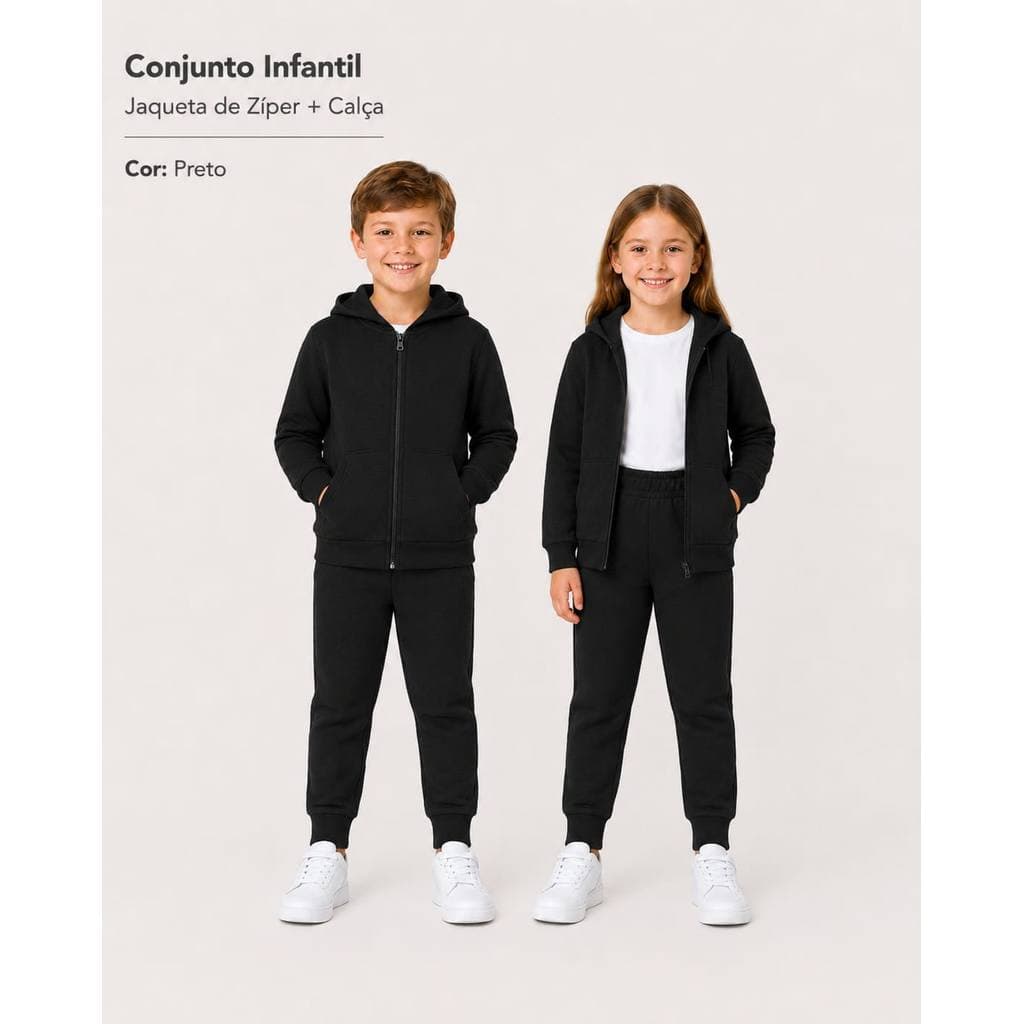 Conjunto Moletom Infantil Unissex Casaco com Capuz e Zíper Calça Moletom Quentinho Confortável Básico Escolar