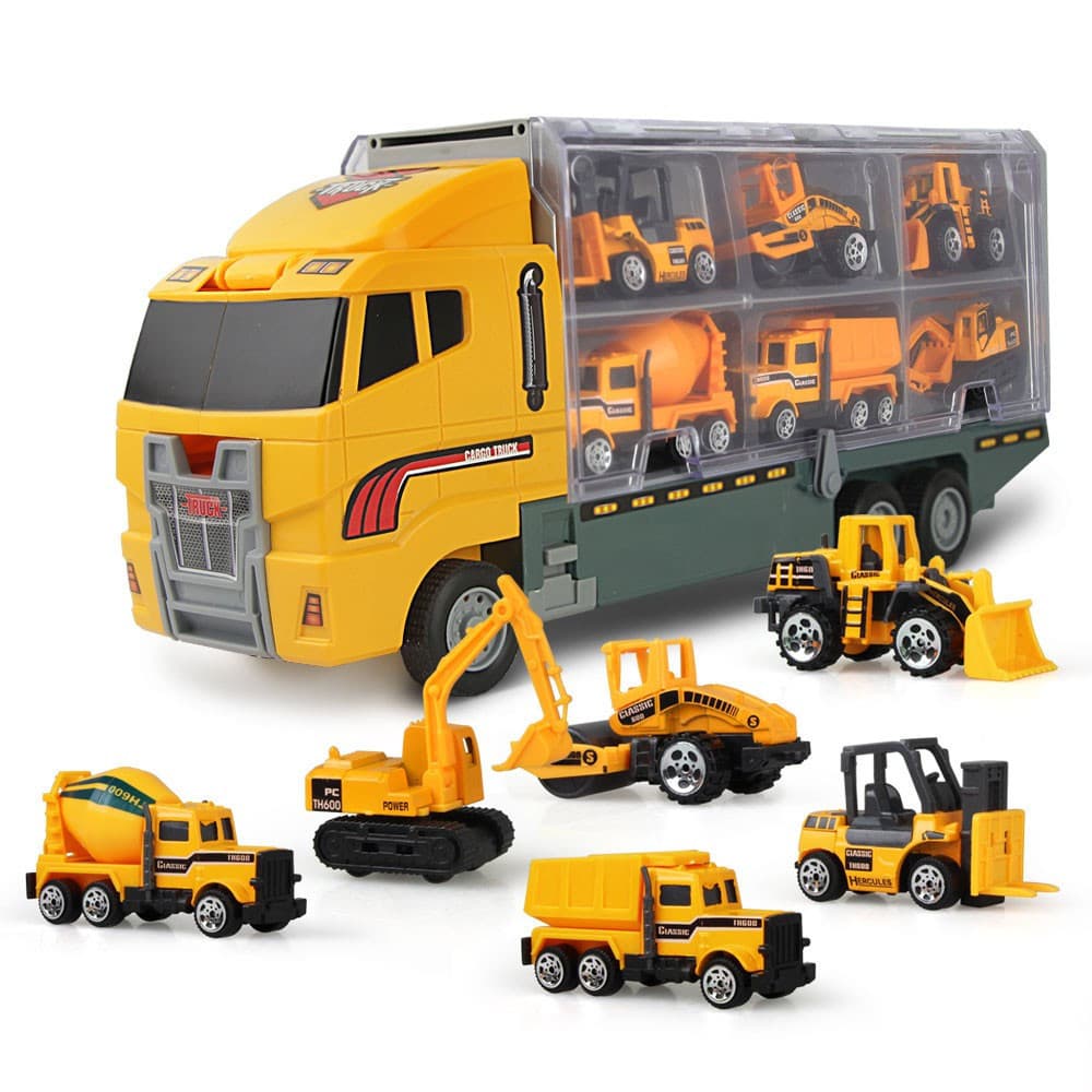 7 em 1: Modelos de Carros, Veículos, Caminhões e Brinquedos de Engenharia em Metal Fundido para Crianças, Presente de An