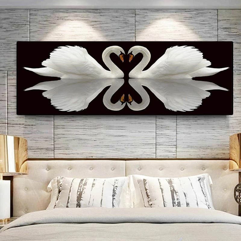 Quadro decorativo 1 peça 40x60 Cisne do coração moderno decoração para casa sala quarto hall interiores e corredores