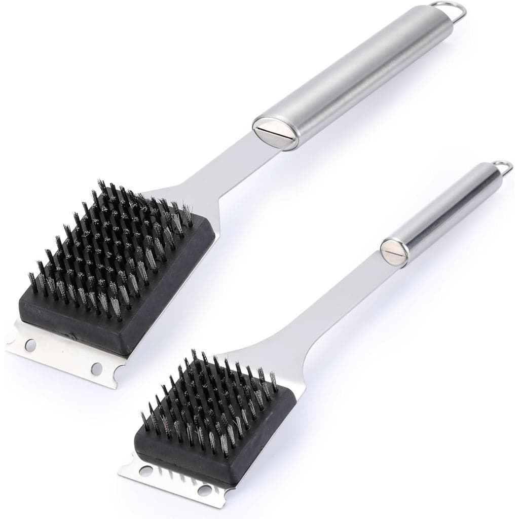 Conjunto de 2 Escovas e Raspadores para Churrasqueira, Escova de Arame para Churrasqueira de 16,5” e 14” para Uso Extern