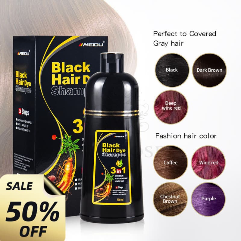 MIIUROS EShampoo Colorante para Cabelo MEIDU Branco Preto Ombre 500ml, Tintura Temporária para Mechas e Luzes Naturais