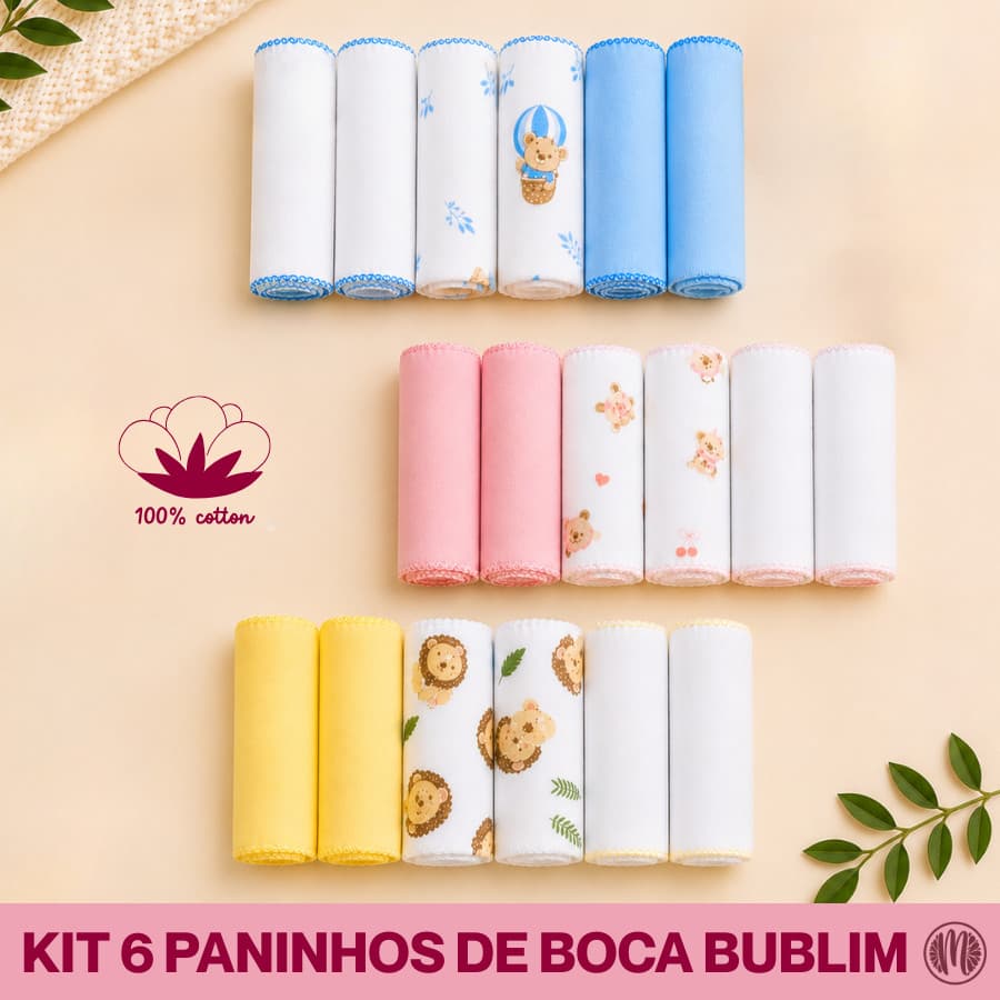 Paninho de Boca Bebê 6 Unidades 100% Algodão 34x40cm Bublim