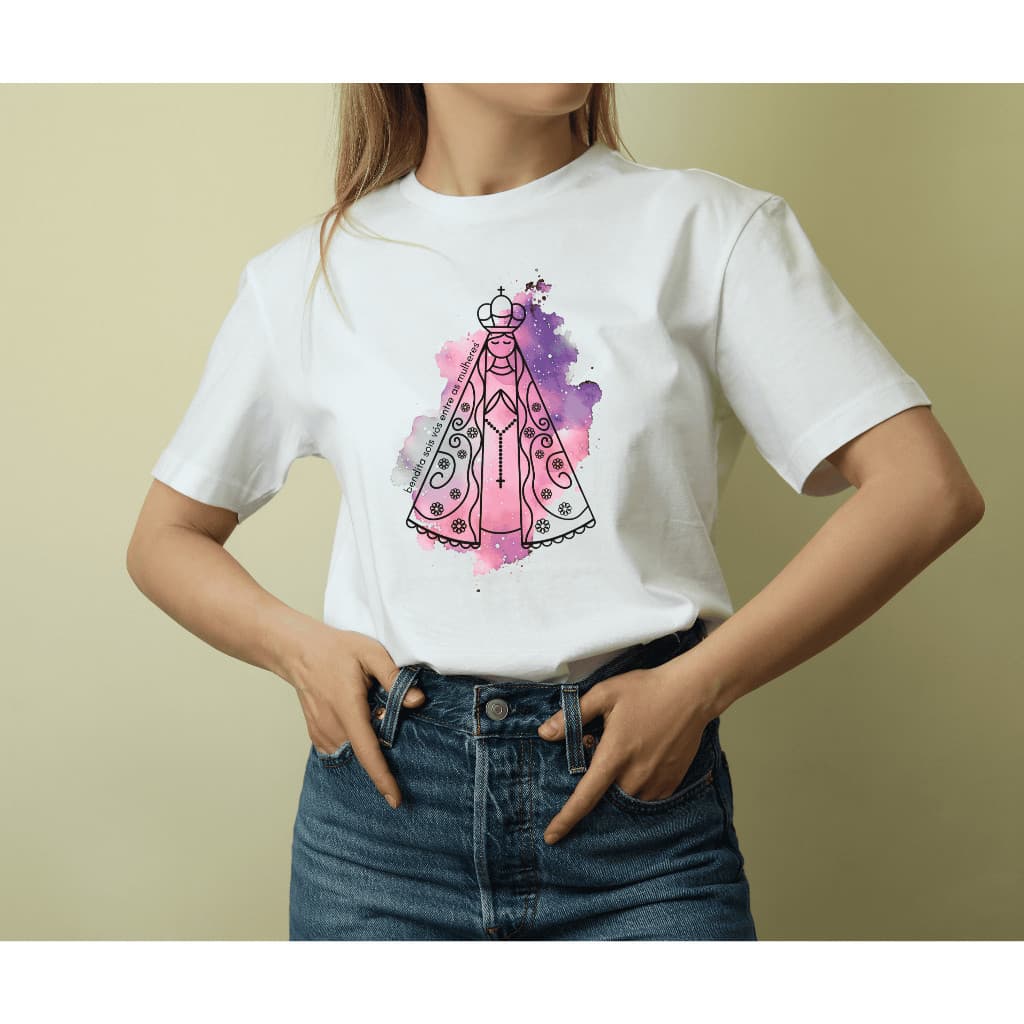 Camiseta Maria Colorida Estilosa Moderna Católica Feminina