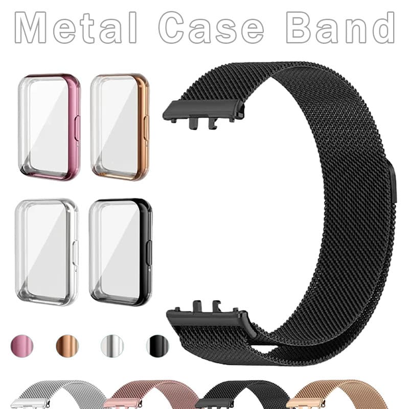 Capa TPU E Pulseira Metálica Para Relógio Smartwatch Samsung Galaxy Fit 3 Strap Milanesa Capinha Protetor De Tela Macio
