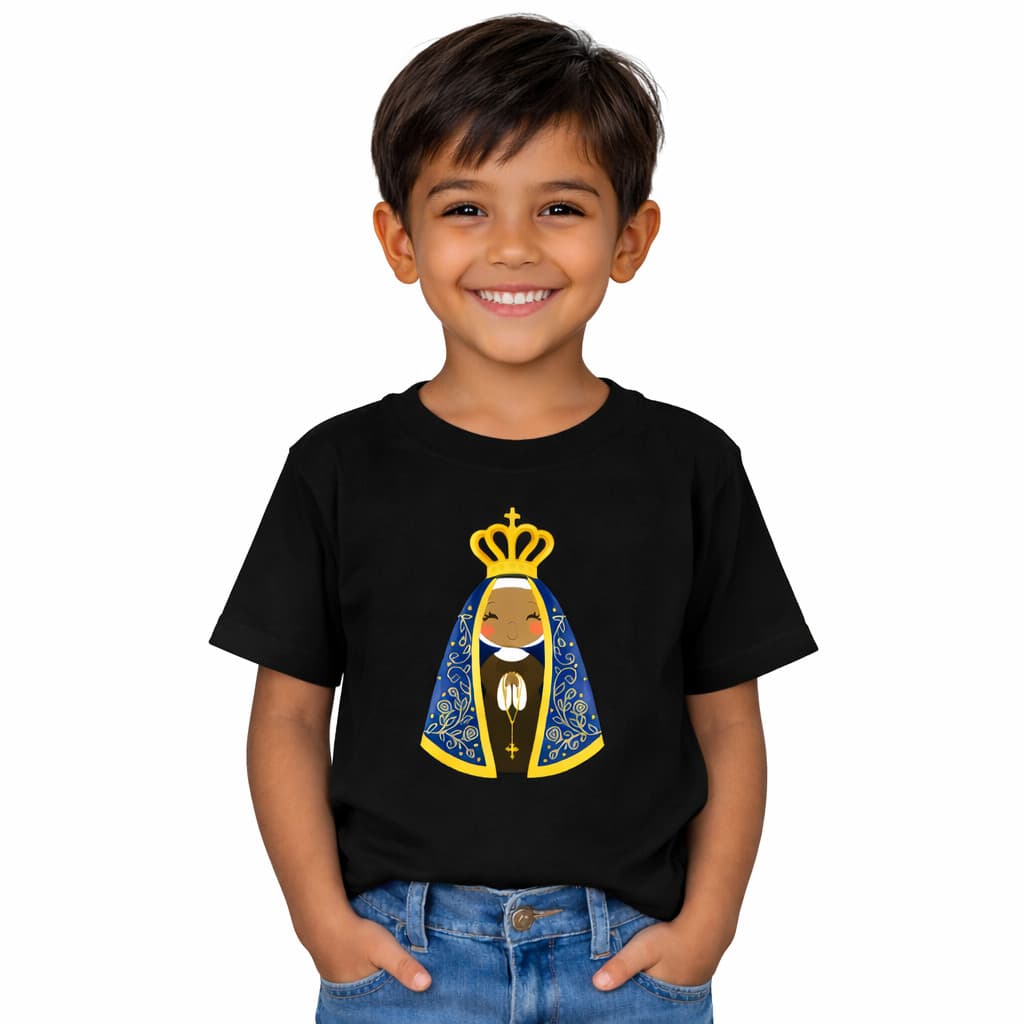 Camiseta Infantil Nossa Senhora Aparecida Masculino Fé para crianças 100% Algodão Envio Imediato