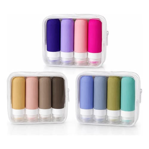 Kit 4 Frascos Viagem Potes De Silicone Shampoo Mala Bolsa Rosa