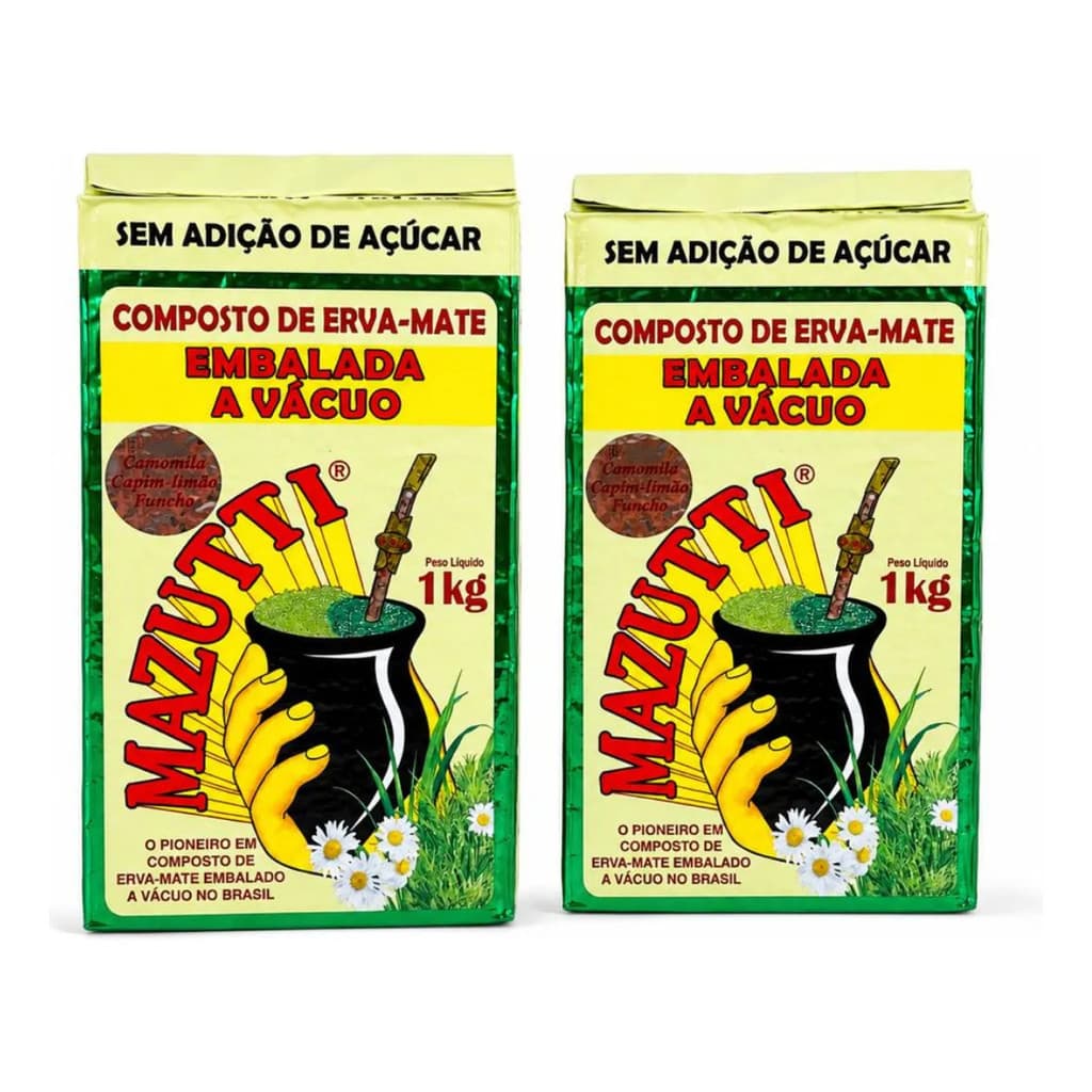 Kit 2 Pacotes Erva-Mate Camomila + Capim-Limão + Funcho Mazutti Chimarrão 1kg A Vácuo