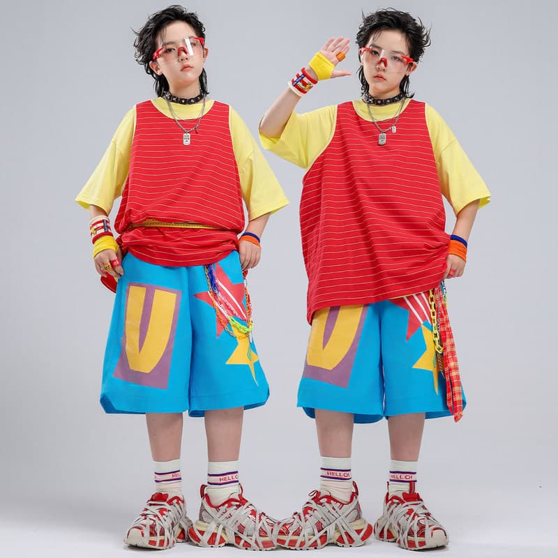 Roupas da moda infantil para dança de rua Dopamina meninos colete solto terno infantil hiphop roupas de desempenho Hip-H