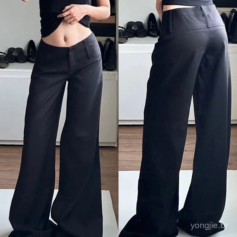 SUCHCUTE Chic Basic Solid Slimming Pants Women All Match Casual Loose Straight-Leg Trousers Y2k Streetwear Outfit Vintag