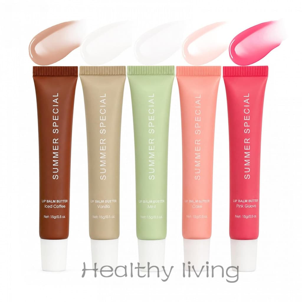 Pacote com 5 Unidades de Lip Butter Hidratante para Lábios com Manteiga de Karité e Óleo de Oliva, Alivia Lábios Secos e