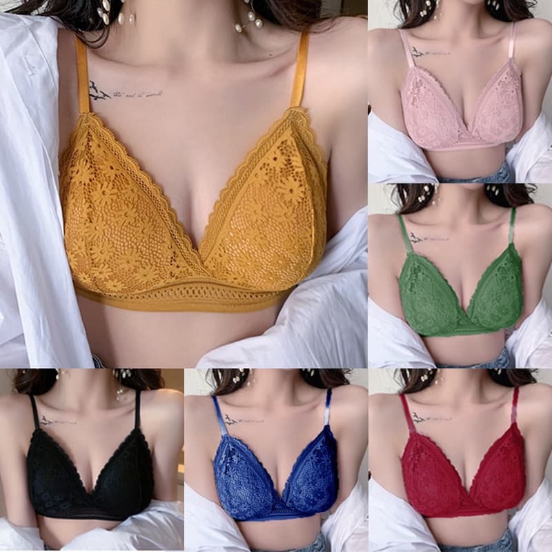 Sutiã de Renda Feminino IVWH Sem Aro de Aço, Design de Costas em Margarida, Confortável, Elástico, com Bojo Triangular
