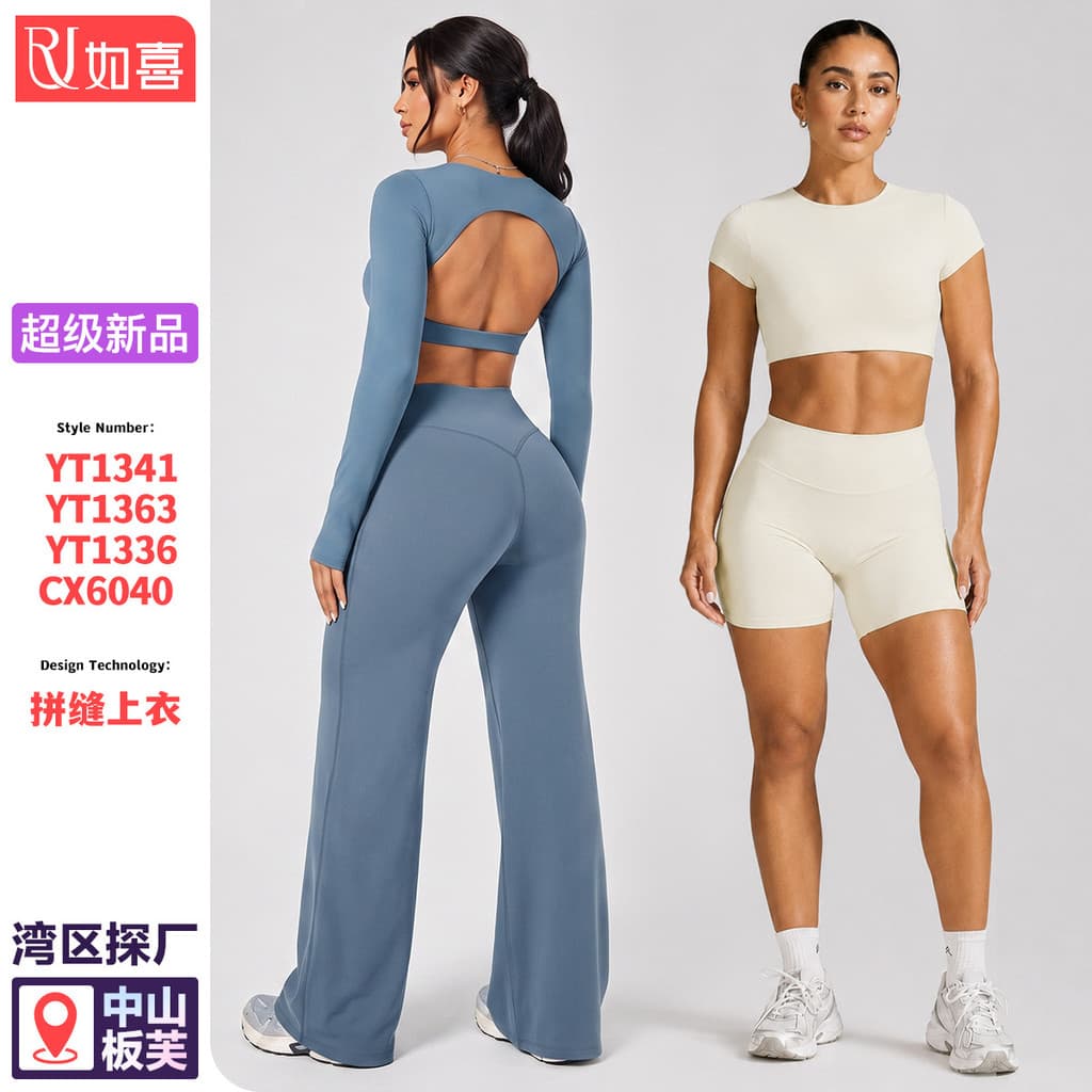 Top de yoga feminino de manga comprida com design vazado, almofadas no peito, belo design nas costas, camiseta esportiva