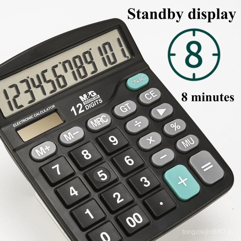 Calculadora de Mesa M&G de 12 Dígitos, Equipada com Grande Display LCD, Alimentação Solar e a Bateria, Calculadora com B