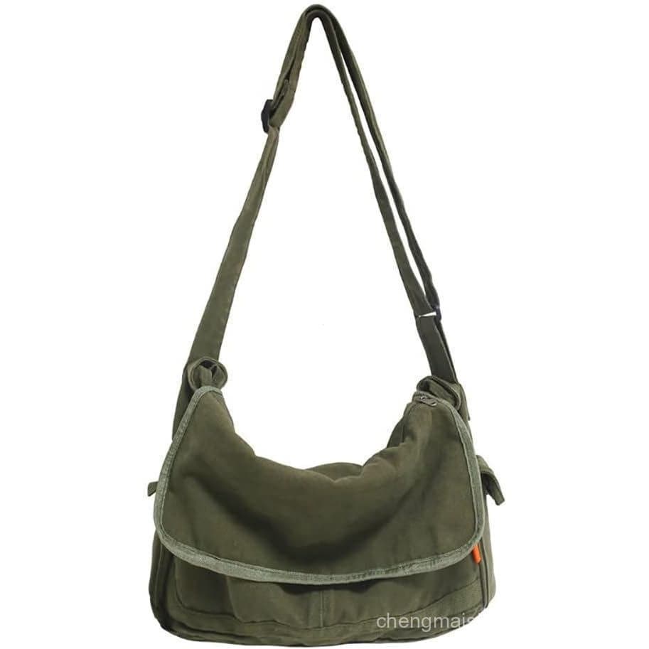Bolsa transversal vintage de lona (estilo masculino), bolsa transversal feminina, bolsa de ombro estilo Harajuku.