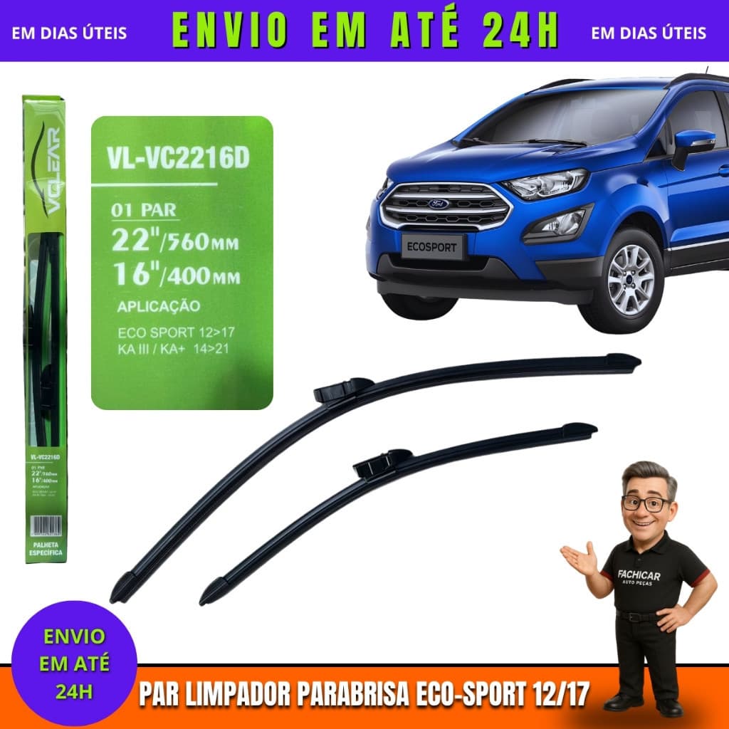 Par Palheta limpador Parabrisa Eco-Sport 2012 13 14 15 2016 2017
