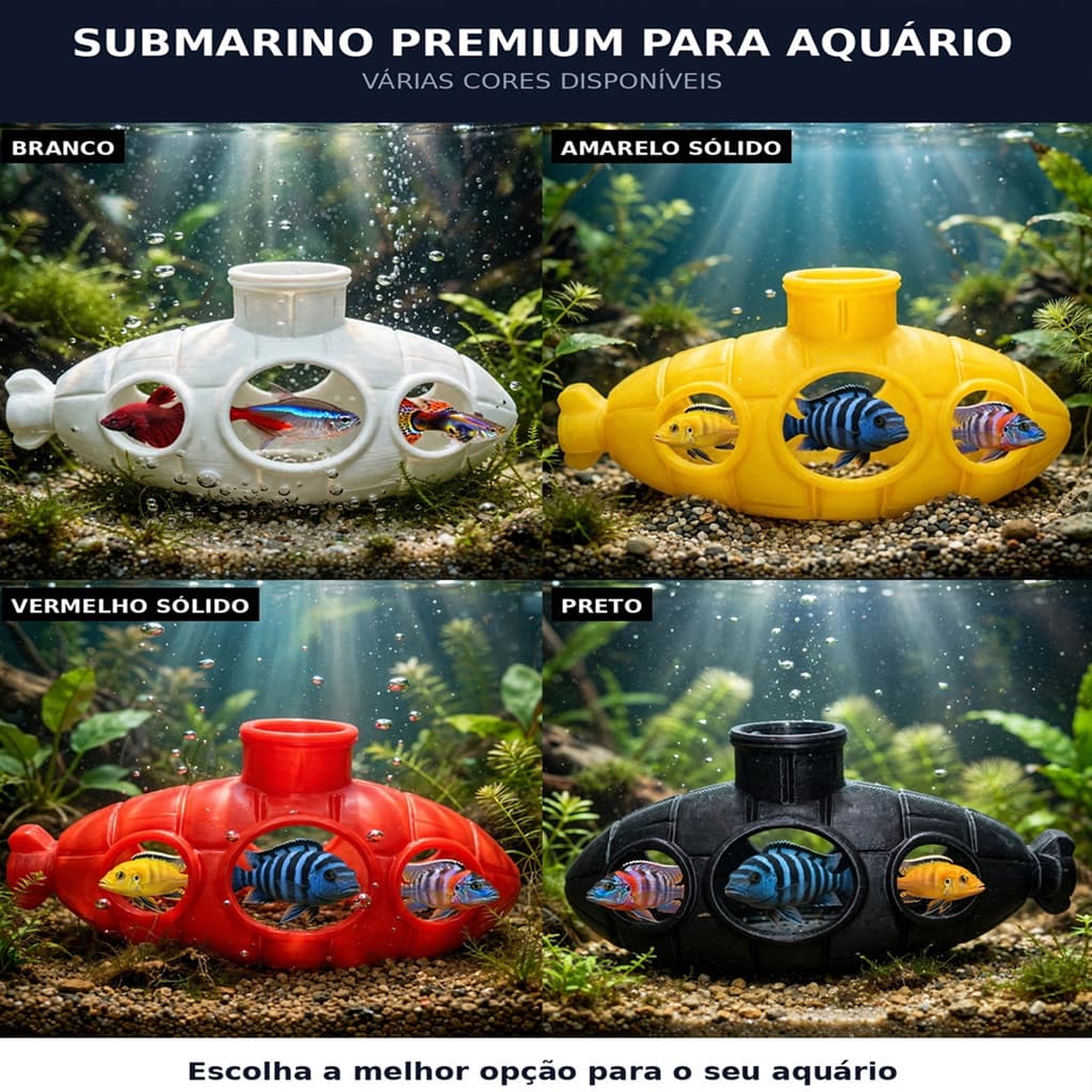 Enfeite Submarino Para Aquário 12cm Decoração Esconderijo Abrigo Anti-Estresse Peixe Betta, Ciclídeo