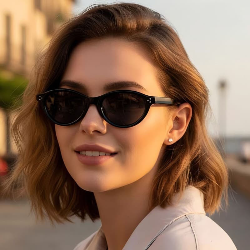Personalidade Arroz Studs Decorado À Prova De Ultravioleta Oval Olho De Gato Moda Retro Masculino E Feminino Ao Ar Livre