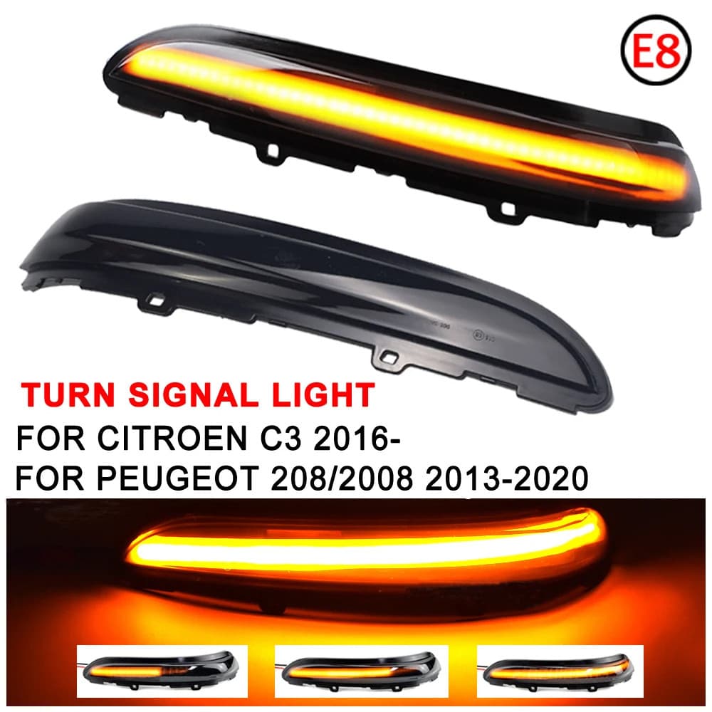 Peugeot 208 2008 2013 2014 2015 2016 2017 2018 2019 2020 Citroen C3 espelho retrovisor dinâmico com LED de sinalização d