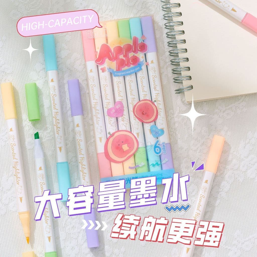 Marca-Texto Perfumado 6 Cores – Ponta Chanfrada e Aroma Doce e Delicado Marca Texto Kawaii Fofo Ideal Para Estudos