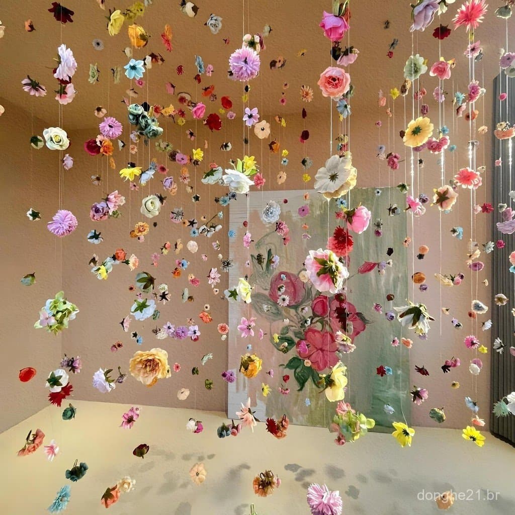 Cortinas de flores flutuantes, cortinas de flores artificiais, decoração de cena de chuva de pétalas