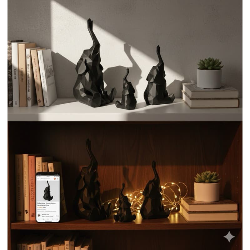 3 Elefantes Decorativos Sala Estilo Moderno Sustentável