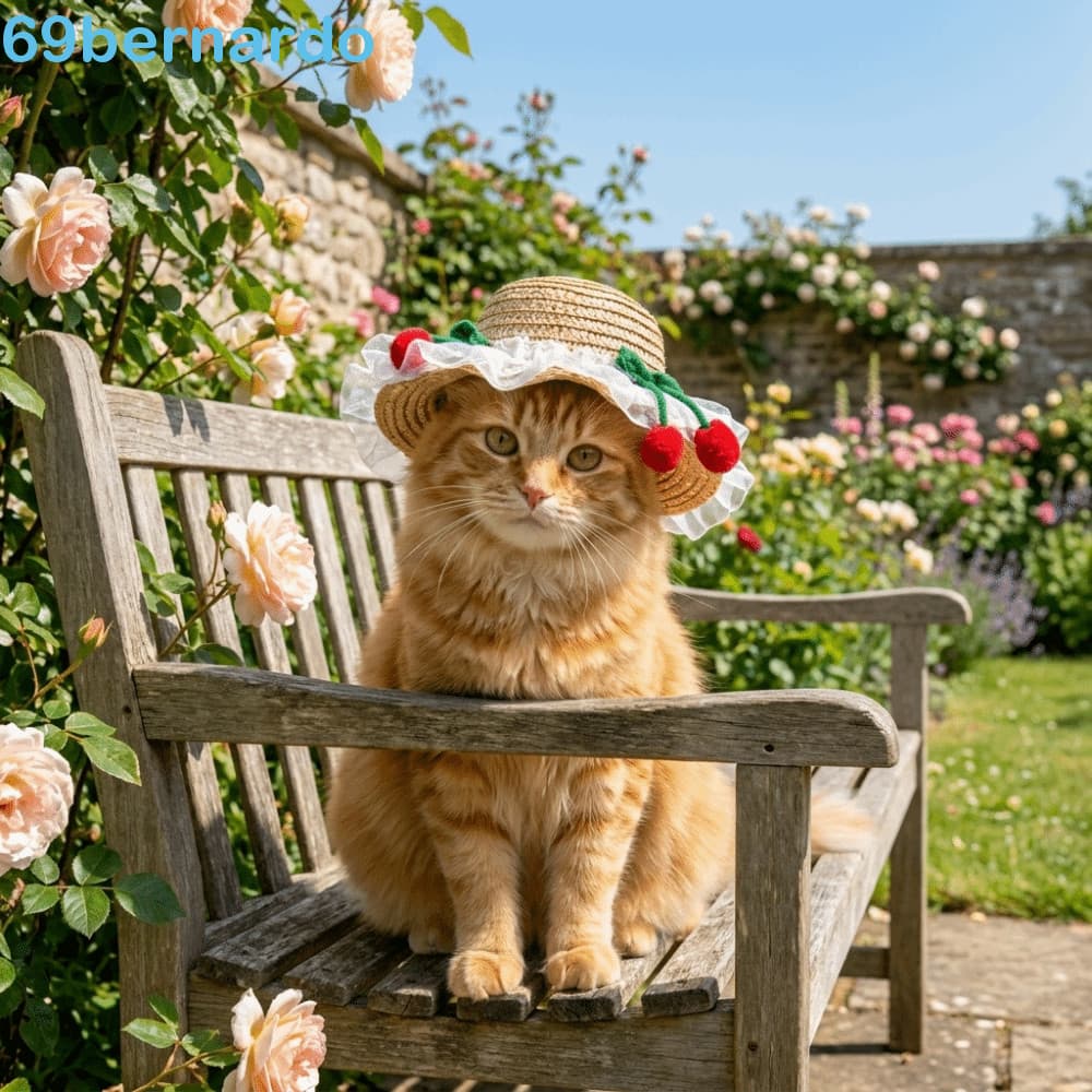 Chapéu De Palha Para Animais De Estimação BERNARDO , Sol Respirável De Aba Larga , Decoração De Renda Leve Ajustável Gua