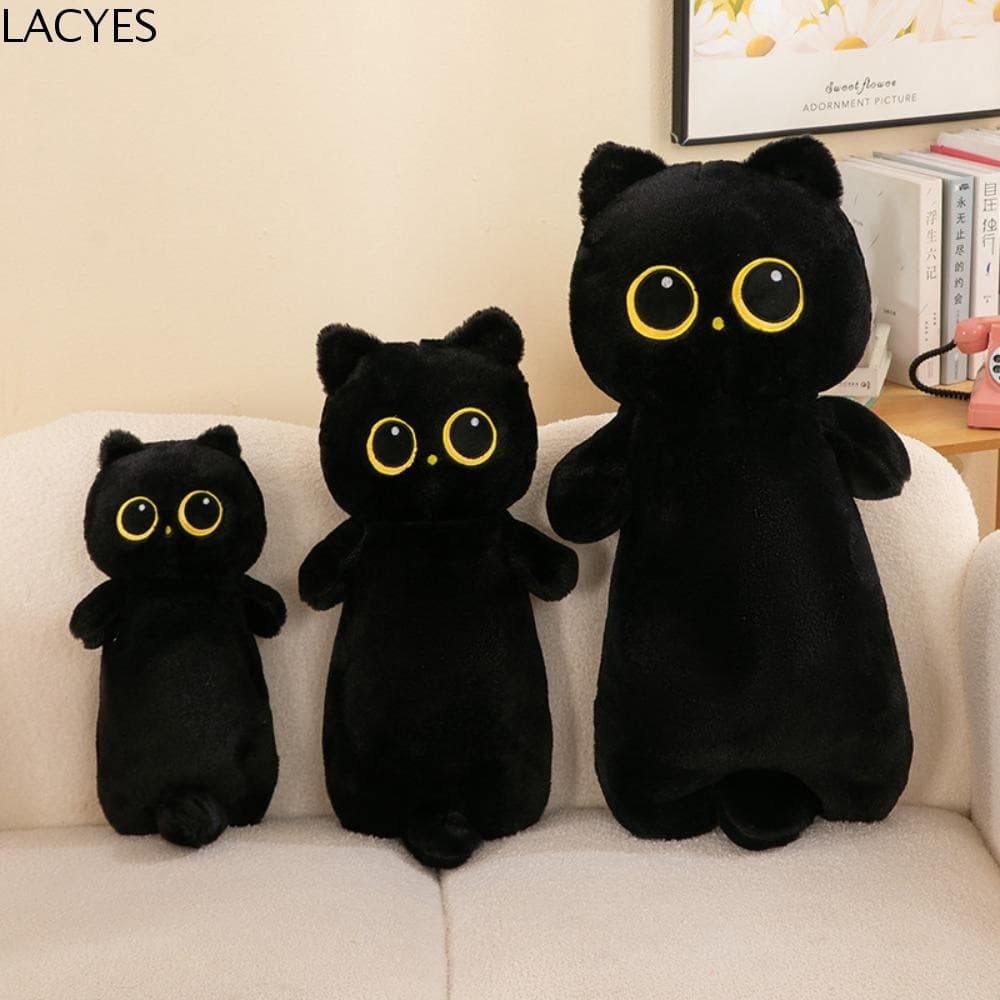 LACYES gato de pelúcia gigante longo, simulação PP algodão preto siamês bonito gato de desenho animado, fofo Kawaii reco