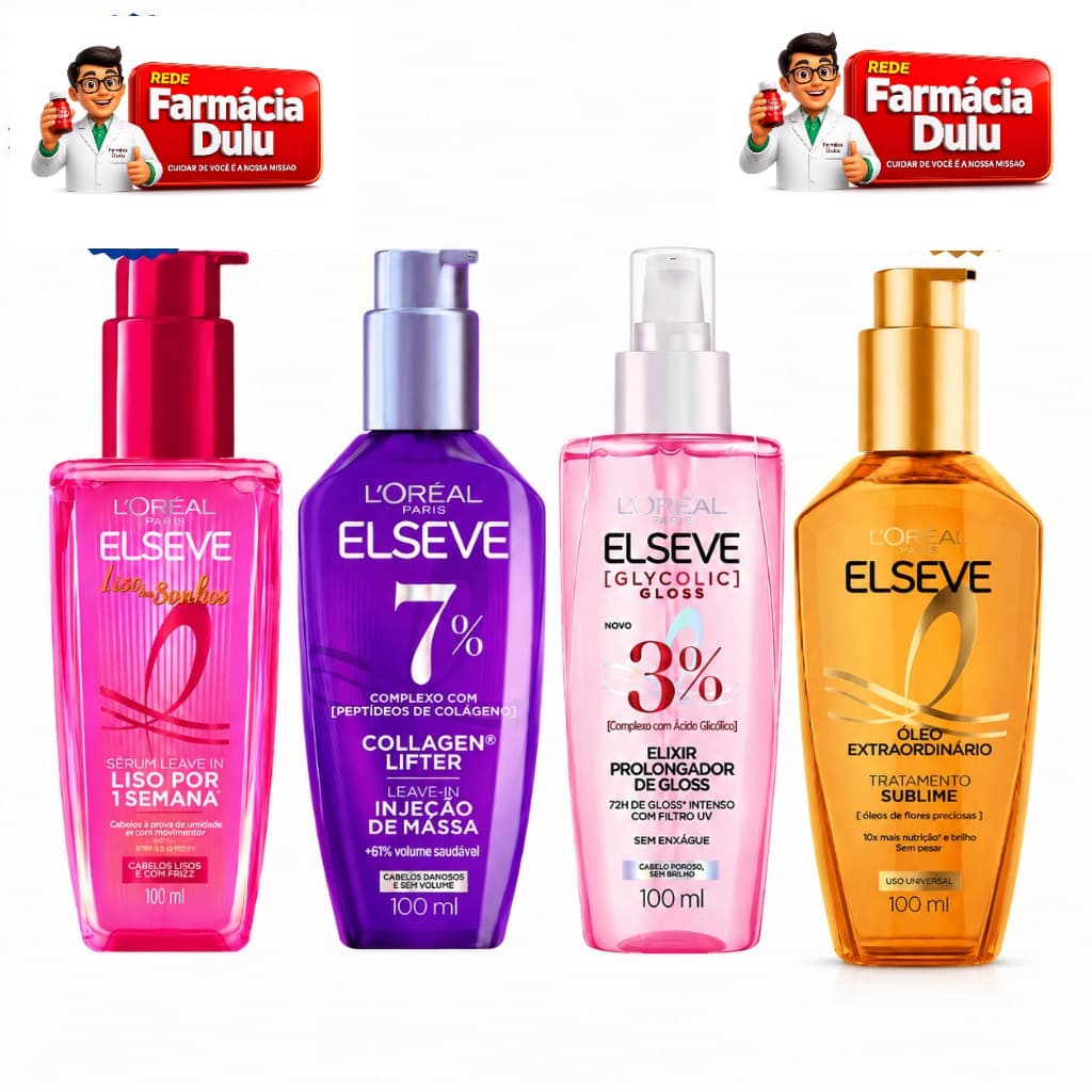 Kit 4 Finalizadores Elseve: Óleo + Liso Sonhos + Glycolic + Lifter