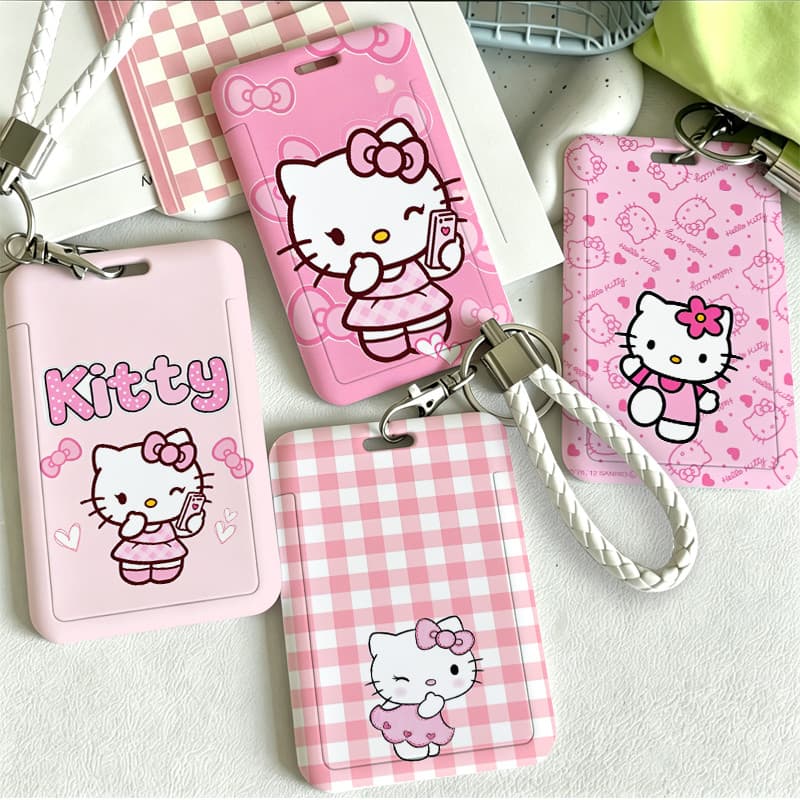 Porta Cartão Hello Kitty Rosa com Cordão para Crachá ID Chaveiro Alça de Pulso Escola Escritório Pronta Entrega.
