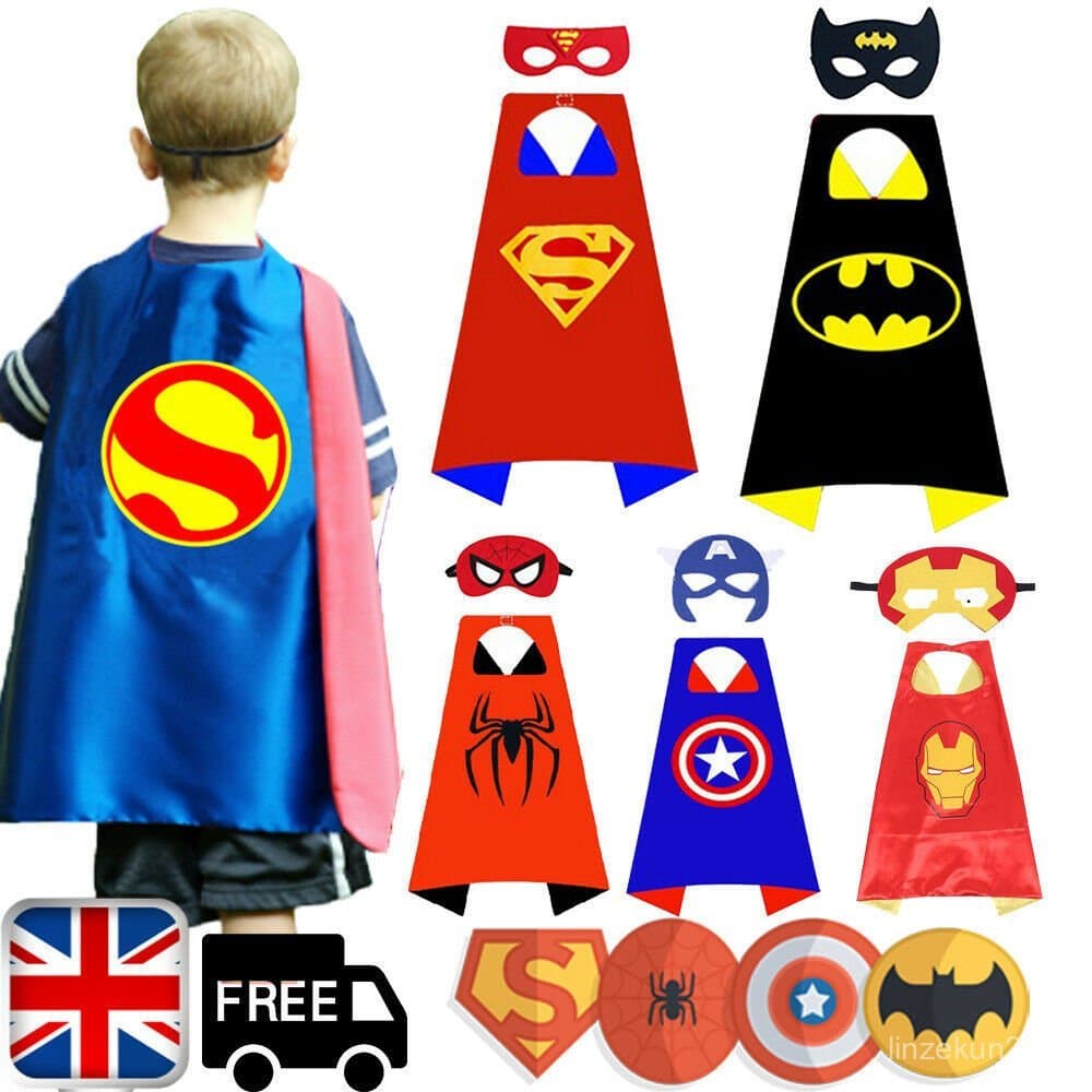 Kids Soperhere Cosplay Cape Iren Man Speder boys Costume Cloak+Eye Mask Halloween